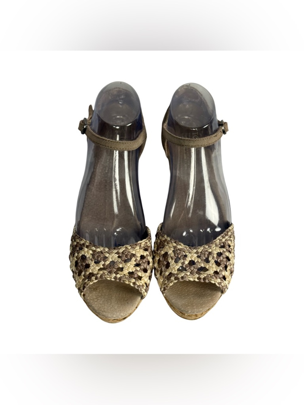 TOMS Women's Size 9 Beige Crochet Woven Ankle Strap Cork Platform Wedge Sandals